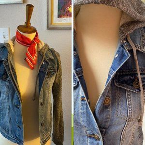 ״FOX" Long Sleeves Hooded Denim Jacket w/t Pockets